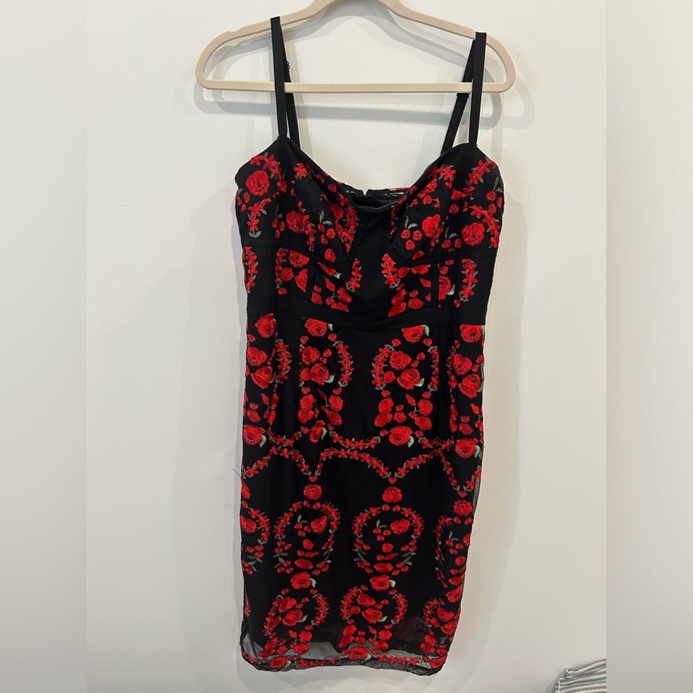 Beautiful floral Red and Black Midi Dress
